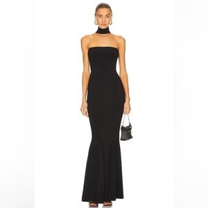 Norma Kamala Black Strapless Dress with Neck Scarf detail
